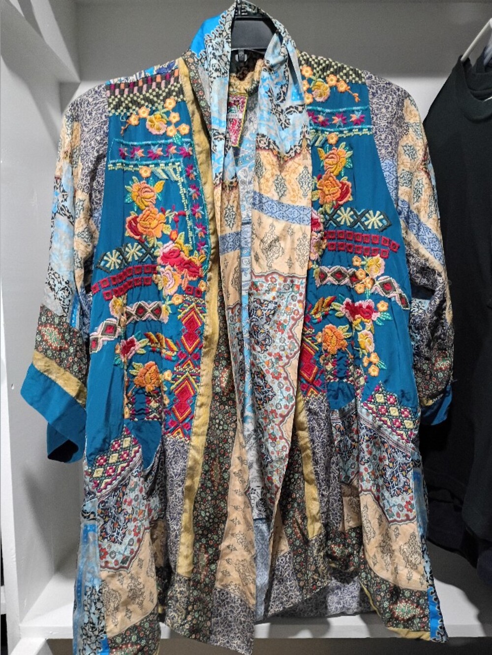 Johnny Was Embroidered 100% Silk Half Sleeve Cardigan